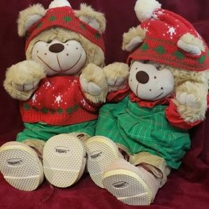 2 Vintage Trapper Christmas Teddy Bears